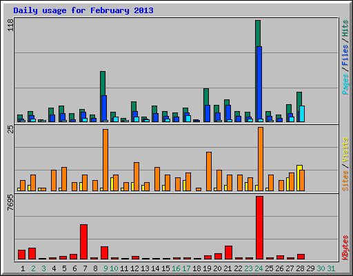 Daily usage for February 2013
