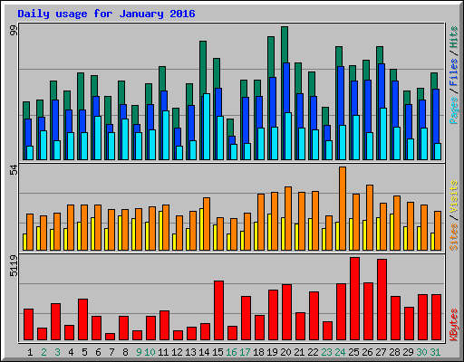 Daily usage for January 2016